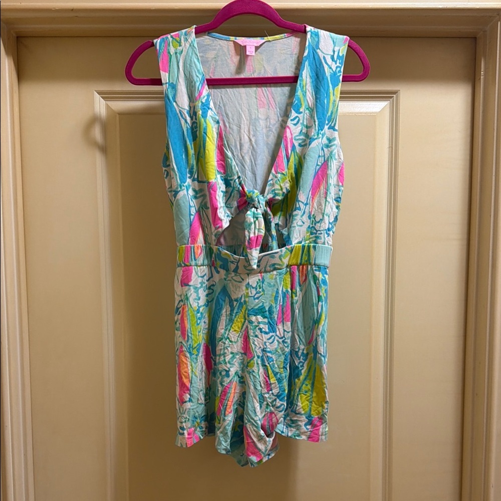 Lilly Pulitzer Women’s ' Multicolor Tie-Front Romper - Aqua Pink